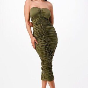 SJL Apparel GRAY Ruched Sleeveless Club DRESS Ladies Large NWT MOBWIFE Evening